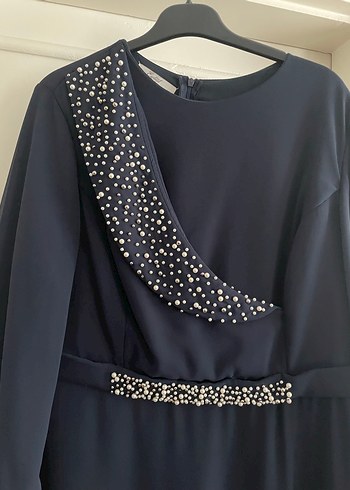 Lacivert Drapeli Uzun Abiye Elbise - Görsel 2