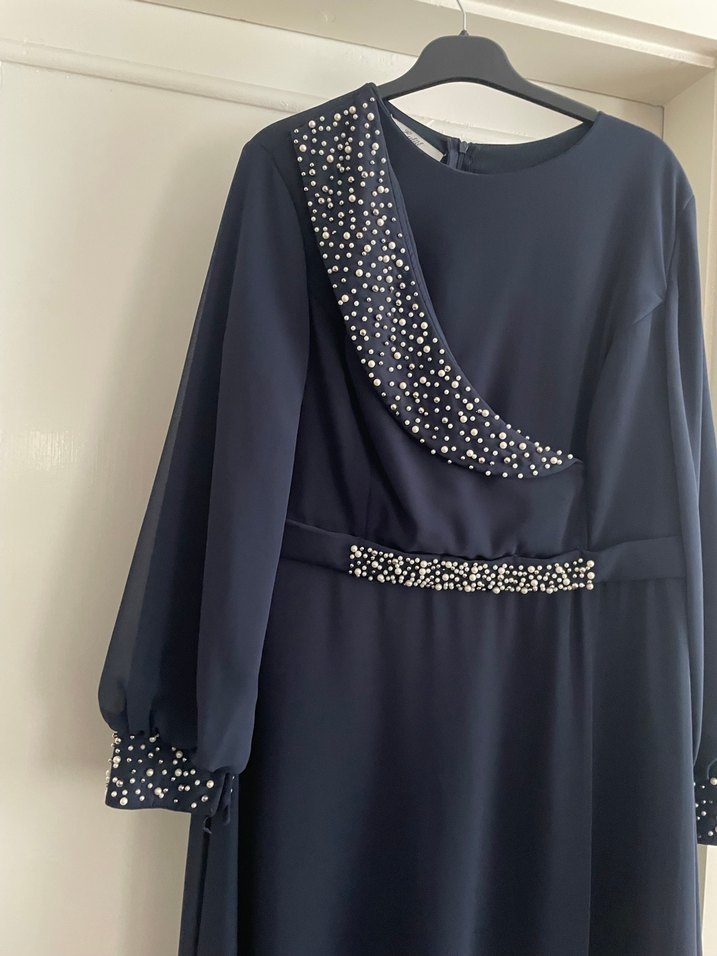 Lacivert Drapeli Uzun Abiye Elbise - Görsel 3