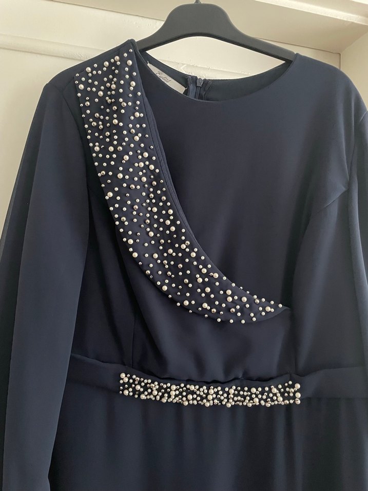 Lacivert Drapeli Uzun Abiye Elbise - Görsel 2