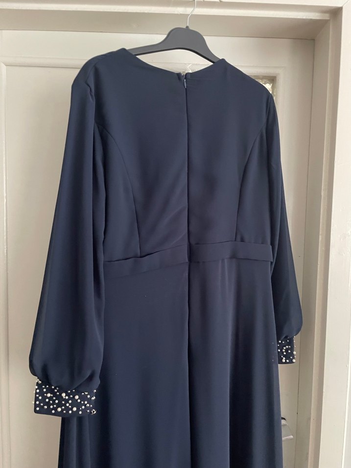 Lacivert Drapeli Uzun Abiye Elbise - Görsel 5