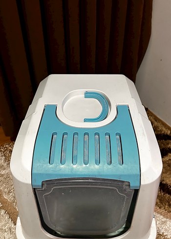 Kapaklı Beyaz ve Mavi Kedi Tuvalet Kabı - Görsel 3