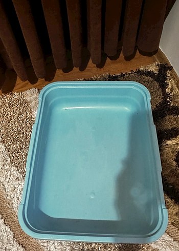 Kapaklı Beyaz ve Mavi Kedi Tuvalet Kabı - Görsel 5