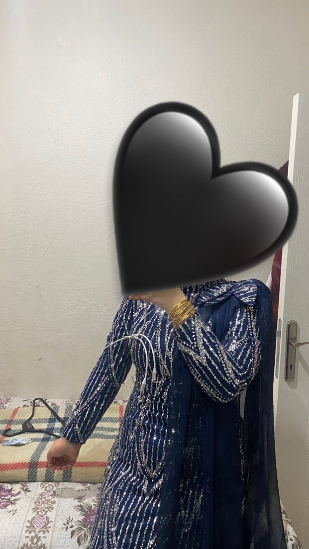 Lacivert Drapeli Uzun Abiye Elbise (Şal dahil) - Görsel 3