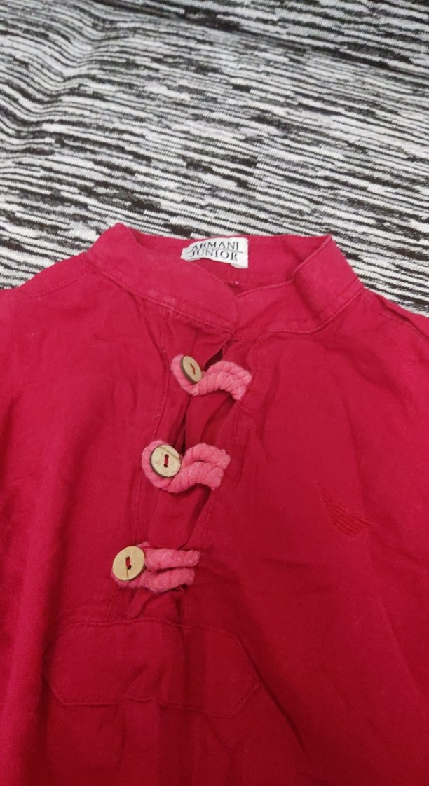 Kız Çocuk Fuşya Keten V yaka gömlek - Görsel 2