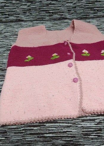 Kız Çocuk Nakışlı Örgü Pembe Süveter - Görsel 2