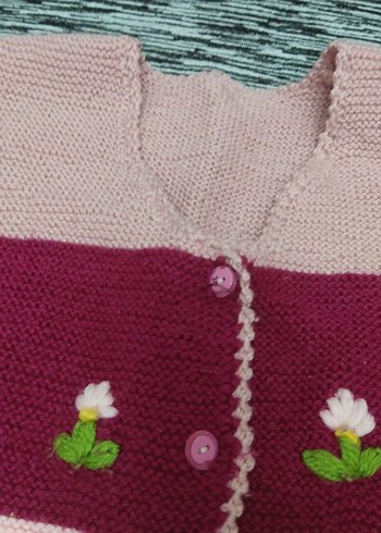 Kız Çocuk Nakışlı Örgü Pembe Süveter - Görsel 3