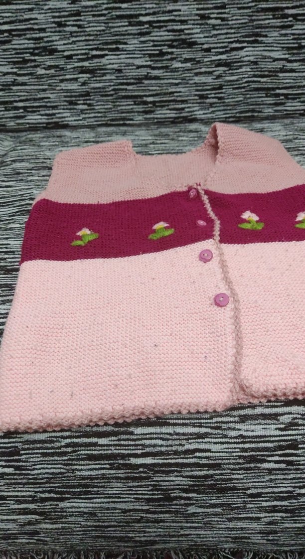 Kız Çocuk Nakışlı Örgü Pembe Süveter - Görsel 2