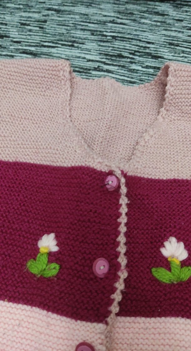 Kız Çocuk Nakışlı Örgü Pembe Süveter - Görsel 3