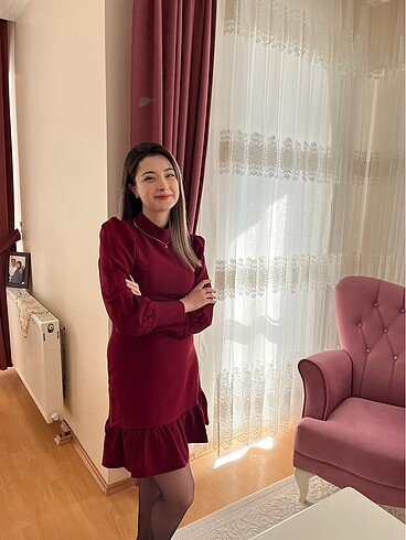 s Beden Bordo renk elbise