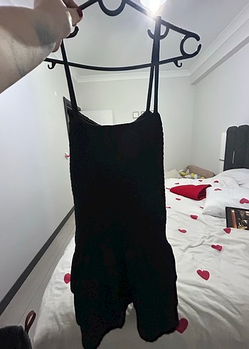 Kadın  Siyah Fırfırlı Straplez Elbise - Görsel 3