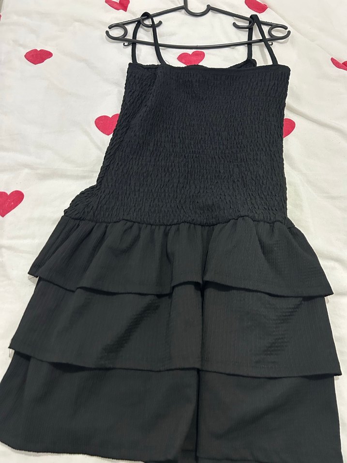 Kadın  Siyah Fırfırlı Straplez Elbise - Görsel 2