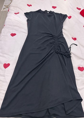 Siyah Uzun Drapeli Kadın Elbise - Görsel 4