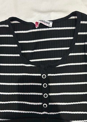 Düğmeli Siyah Beyaz Çizgili Uzun Elbise - Görsel 4