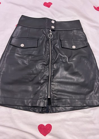 Siyah Deri Kemerli Mini Etek - Görsel 2