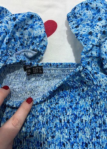 Mavi Bağlama Desenli Uzun Bohem Elbise - Görsel 3