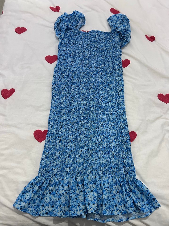 Mavi Bağlama Desenli Uzun Bohem Elbise - Görsel 2