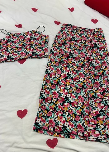 Çiçek Desenli İp Askılı Uzun Kadın ikili takım - Görsel 2
