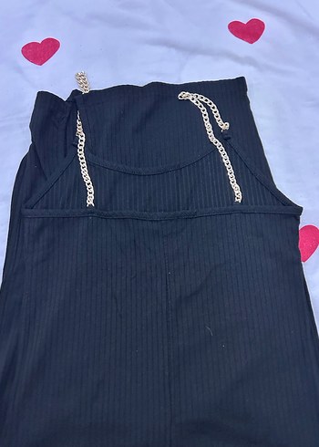 Zincir Detaylı Siyah İnce Askılı Midi elbise - Görsel 3