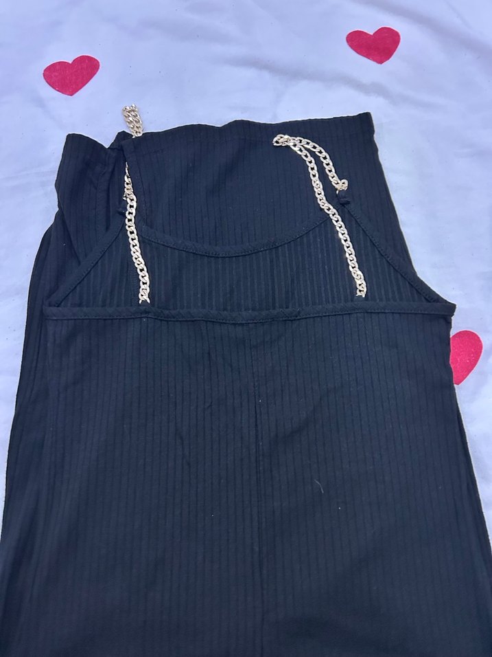 Zincir Detaylı Siyah İnce Askılı Midi elbise - Görsel 3