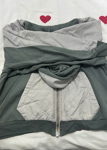 Gri Kapüşonlu Fermuarlı Kadın Ceket - Görsel 3