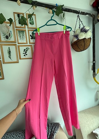 m Beden Düğmeli Pembe Kadın Kumaş Pantolon