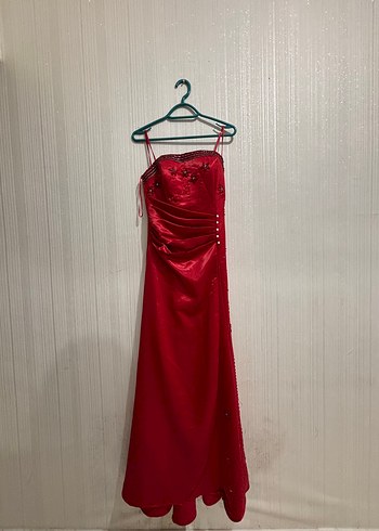 Parıltılı Kırmızı Straplez Midi Elbise - Görsel 12