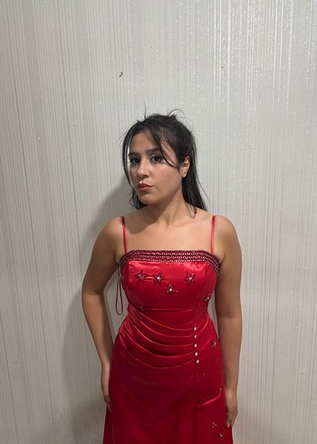 Parıltılı Kırmızı Straplez Midi Elbise - Görsel 11