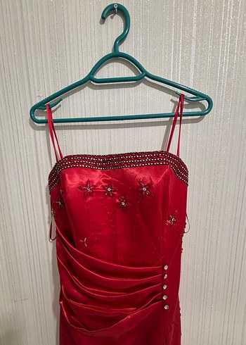 Parıltılı Kırmızı Straplez Midi Elbise - Görsel 14