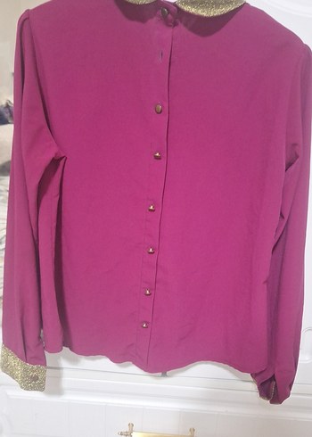 İnci Detaylı Mor Saten Kadın Gömlek - Görsel 2