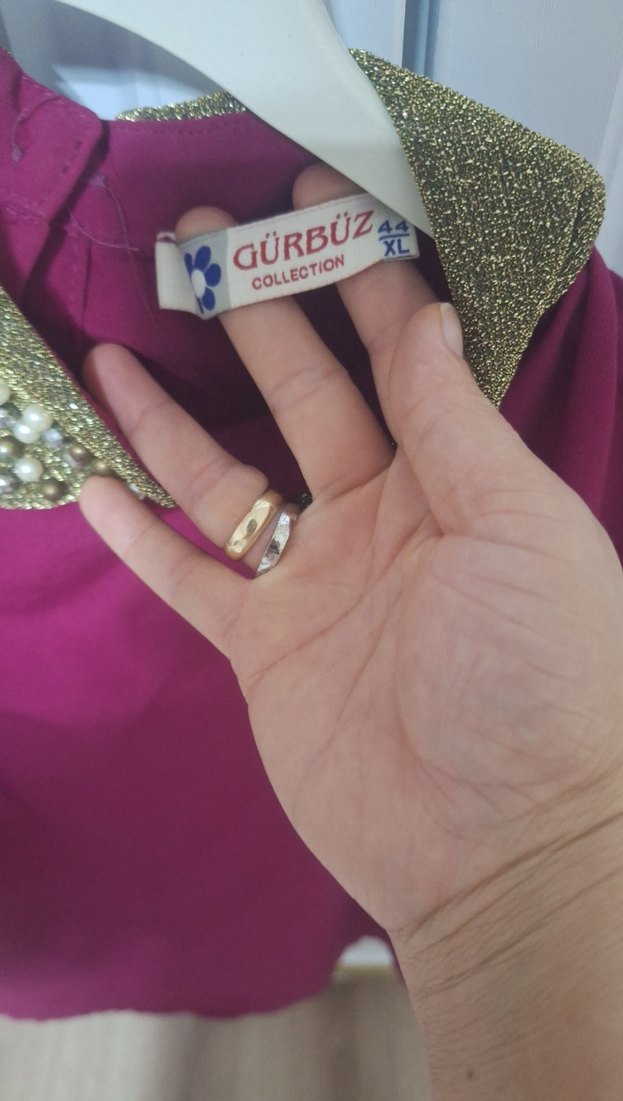 İnci Detaylı Mor Saten Kadın Gömlek - Görsel 3