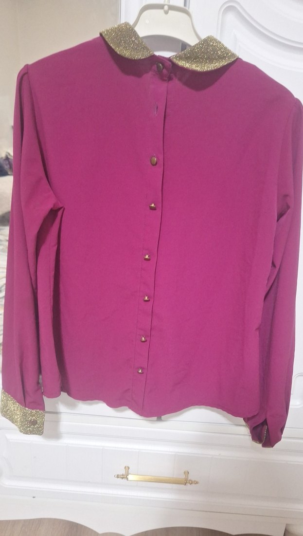 İnci Detaylı Mor Saten Kadın Gömlek - Görsel 2