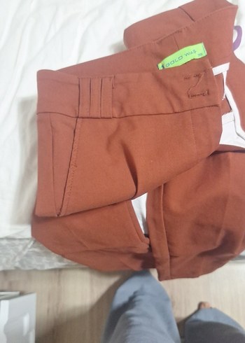 kiremit renk  Kadın Normal Kesim Kumaş Pantolon - Görsel 5