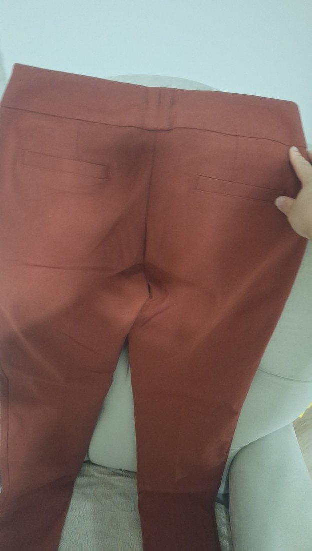 kiremit renk  Kadın Normal Kesim Kumaş Pantolon - Görsel 4