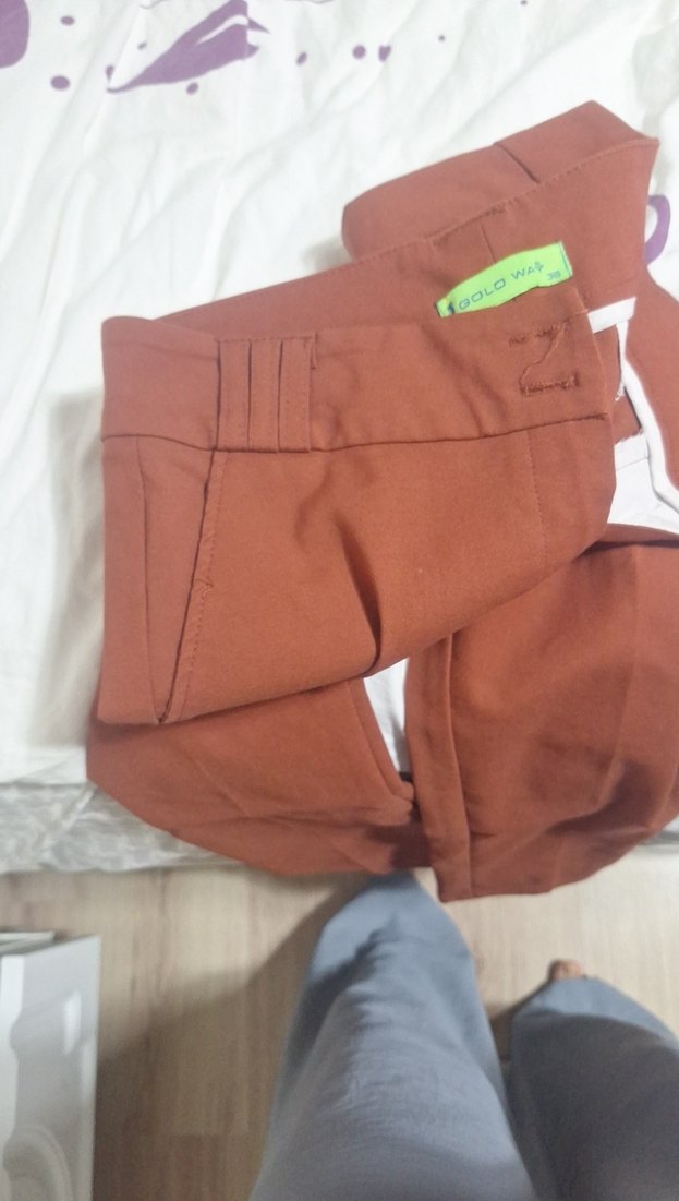 kiremit renk  Kadın Normal Kesim Kumaş Pantolon - Görsel 5