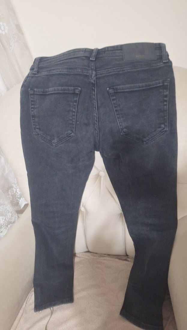 Düğmeli Gri Kadın Midi Boy Kot Pantolon - Görsel 5