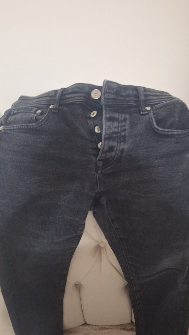 Düğmeli Gri Kadın Midi Boy Kot Pantolon - Görsel 2