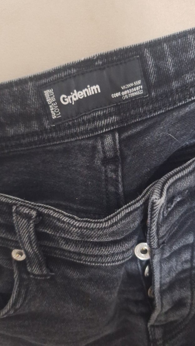 Düğmeli Gri Kadın Midi Boy Kot Pantolon - Görsel 3