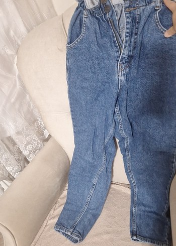 Düğmeli Mavi Kadın Denim Pantolon - Görsel 2