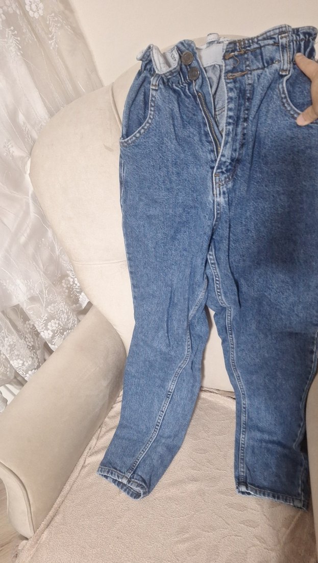 Düğmeli Mavi Kadın Denim Pantolon - Görsel 2