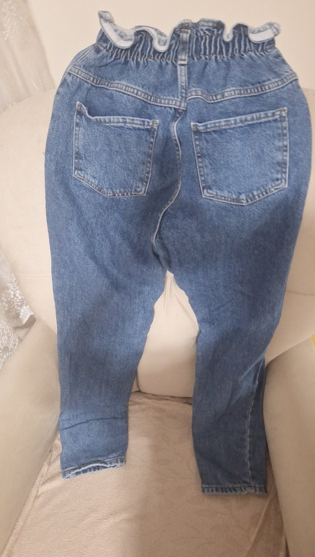 Düğmeli Mavi Kadın Denim Pantolon - Görsel 5