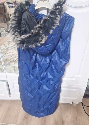 Uzun Lacivert Kadın Şişme Yelek - Görsel 3