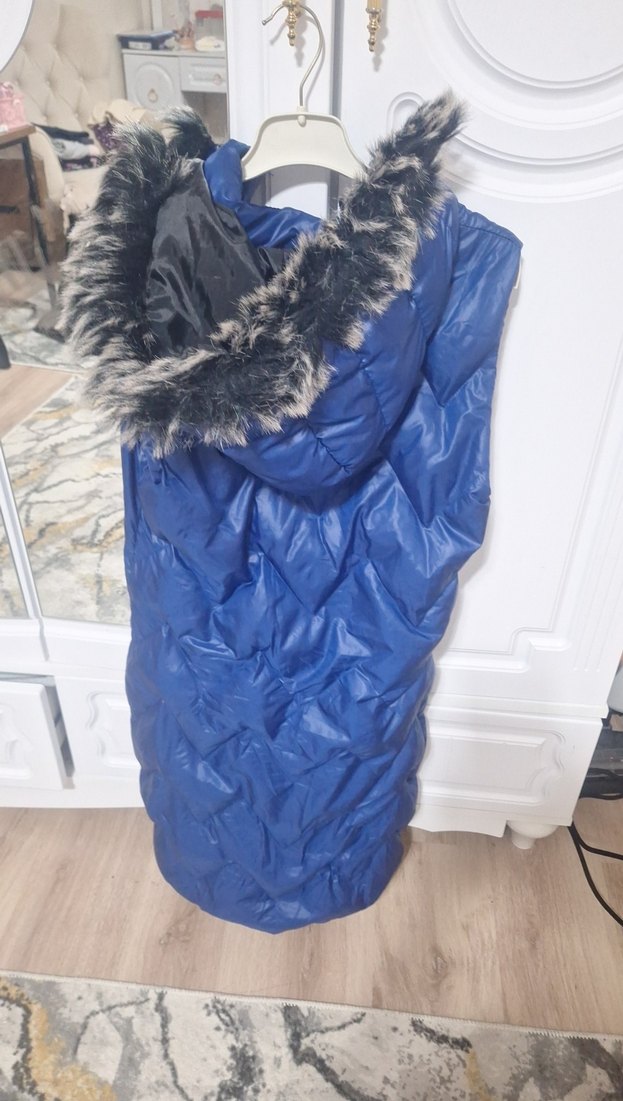 Uzun Lacivert Kadın Şişme Yelek - Görsel 3