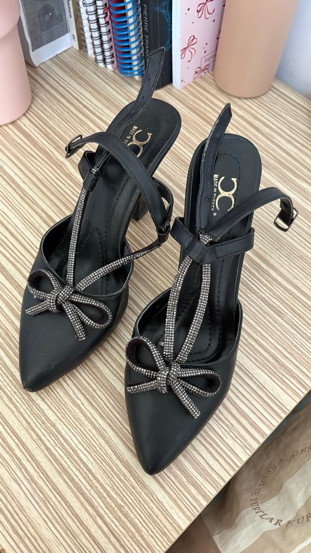 Siyah Parlak Yılan Desenli Stiletto Topuklu - Görsel 2