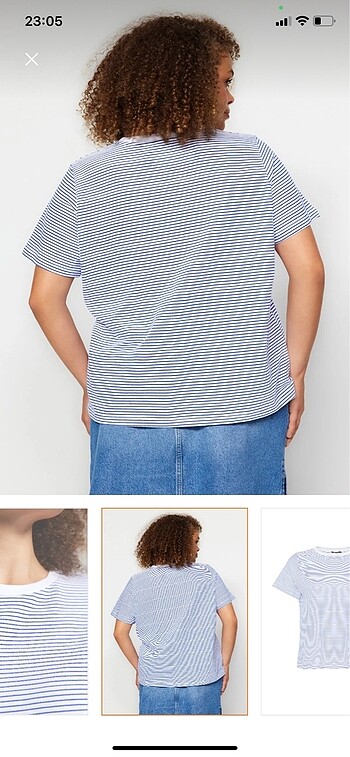 Trendyol & Milla Mavi çizgili bisiklet yaka T-shirt