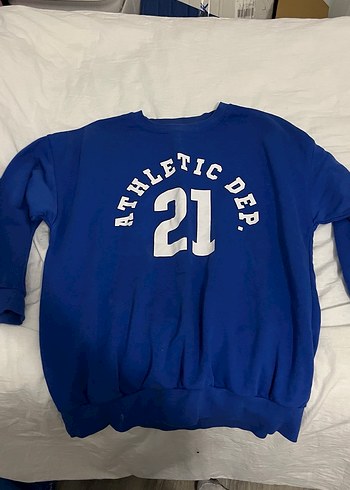 Mavi Baskılı Oversize Kadın Sweatshirt - Görsel 2