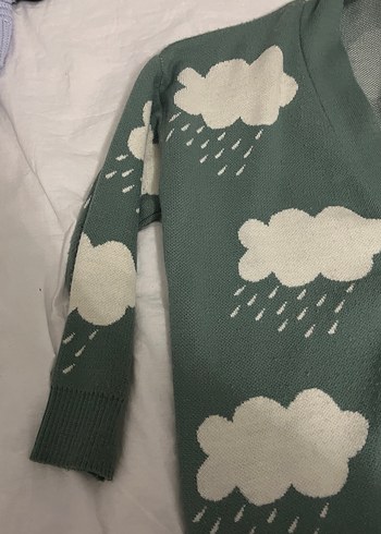 Yeşil Bulut Desenli Örgü Hırka - Görsel 2