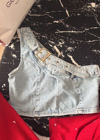 Ayarlanabilir Straplez Mini Jean Üst