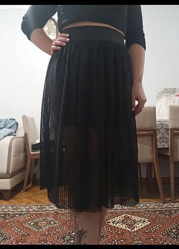 Stradivarius Siyah Pileli Etek
