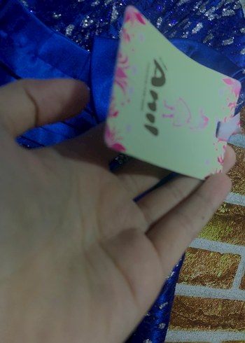 Mavi İşlemeli Uzun Drapeli Abiye Elbise - Görsel 3