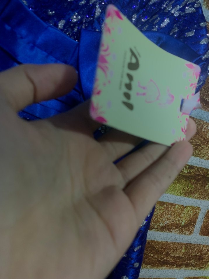 Mavi İşlemeli Uzun Drapeli Abiye Elbise - Görsel 3